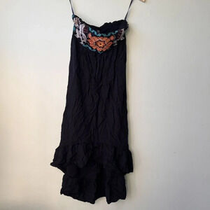 THML Womens Embroidered Strapless Dress‎ With Ruffled Hem In Black Size S